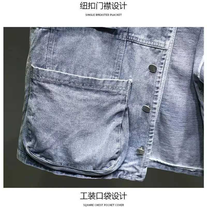 2023 Retro Denim Vest Men Sleeveless Cargo Jacket Harajuku Style Tooling Jean Jacket Cowboy Fashion Wasitcoat MenS Clothing XXL X250403
