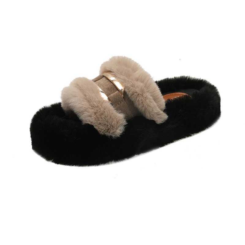 Wen Fur Slippers Flats Shoes Casual Short Plush Cozy Winter Open Toe Flip Flops 2025 New Fion Trend Slingback Slides Mujer Y251103
