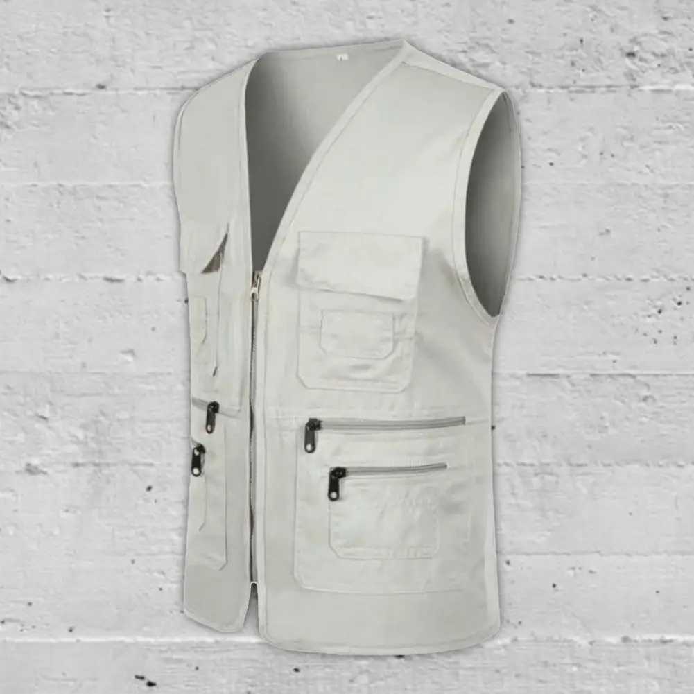 Men Multi Pocket Classic Waistcoat Casual Sleeveless Jacket Zipper Slim Fit Outerwear Male Clothes Photographer Vest X250403