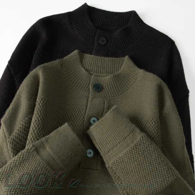 Mens Warm Pullover Solid Color Retro Striped Sweater Daily Commuting Knitted Sweater Loose O-neck Top for Autumn and WinterT251103