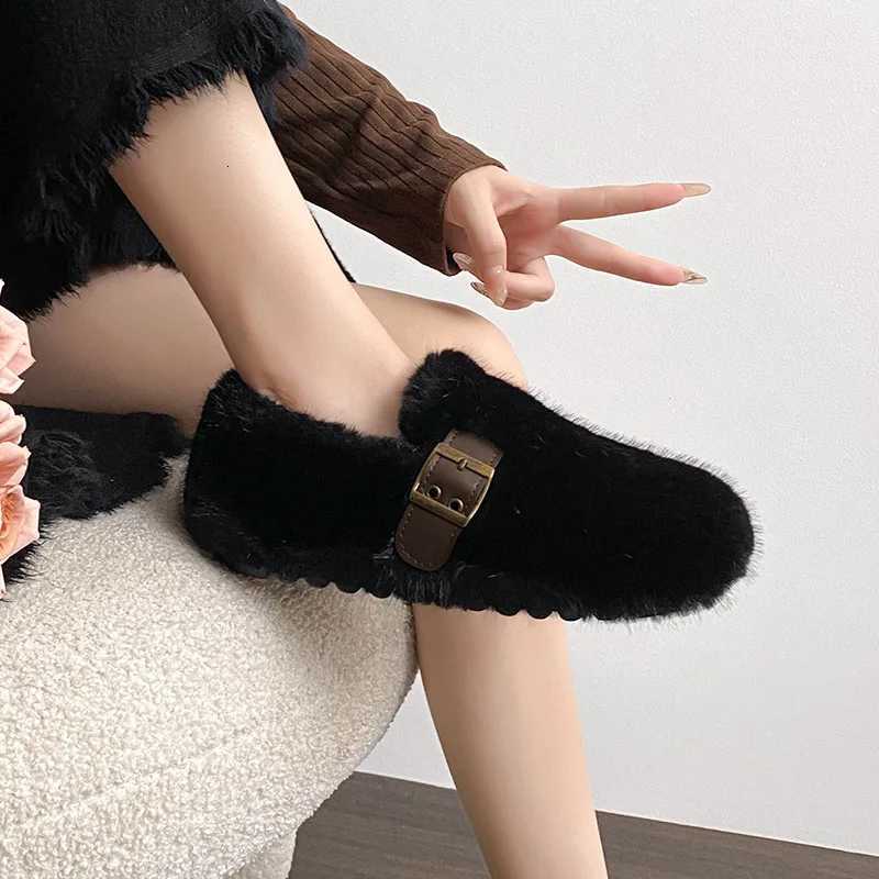 Real Rabbit Fur Flats Wen Winter Fluffy Cotton Loafers Ladies Barefoot Shoes Warm Cold-Proof Mocasines Mujer Plush Furry Boots Y251103