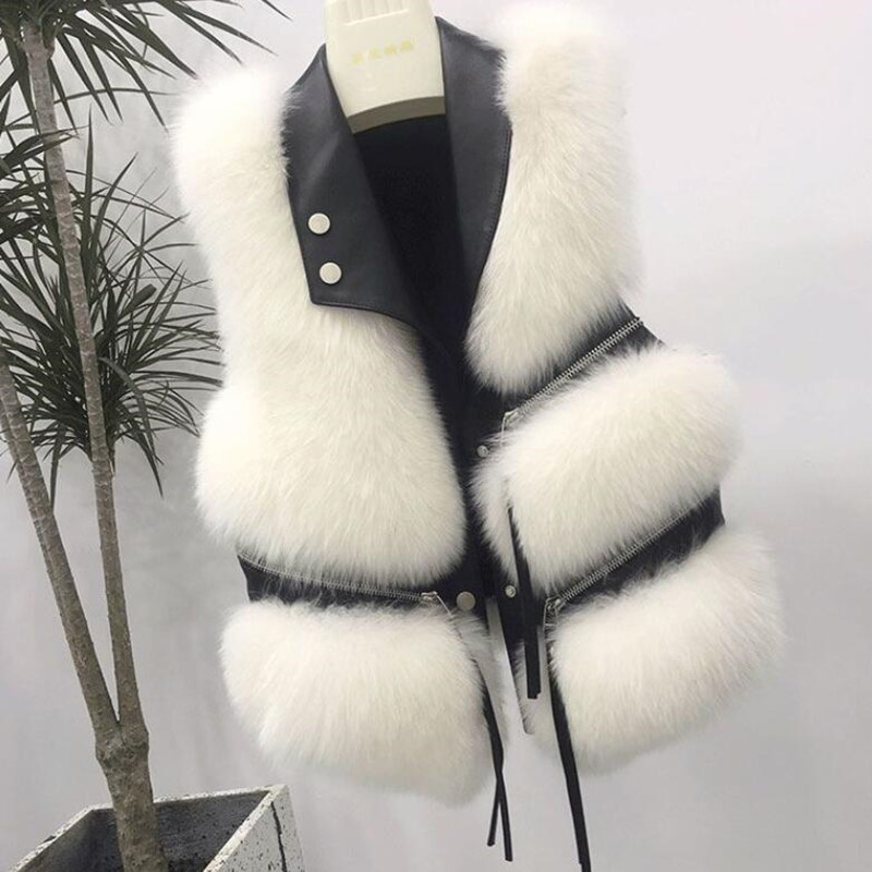 Fur coat womens vest short autumn winter patch work ultrathin fashion version