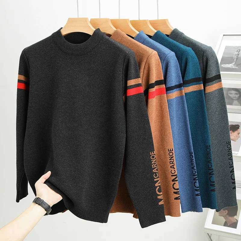 New Autumn and Winter Mens Casual and Fashionable Long Sleeved Round Neck Knitted Sweater Warm and Versatile TopT251103