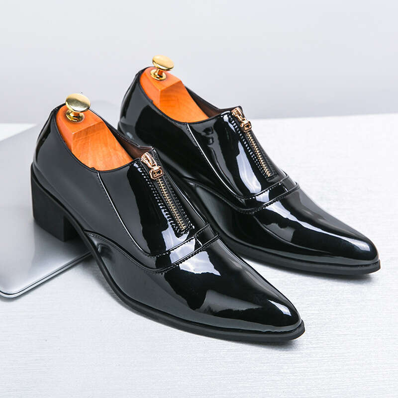 2024 men's plus size, new casual high-heeled leather shoes, banquet and wedding pointed shoes