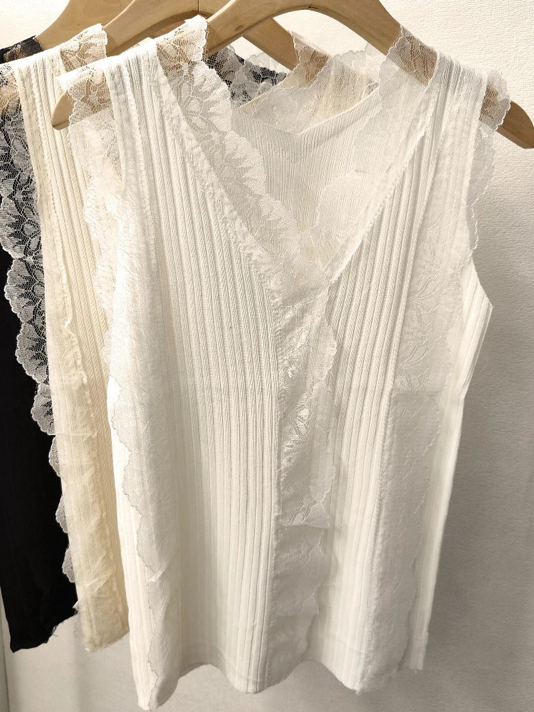 AOSSVIAO 2025 Basic Bottom Ruffle Chain Elastic Tank Top for Womens and Camis Summer Wild Crop Short 250403e