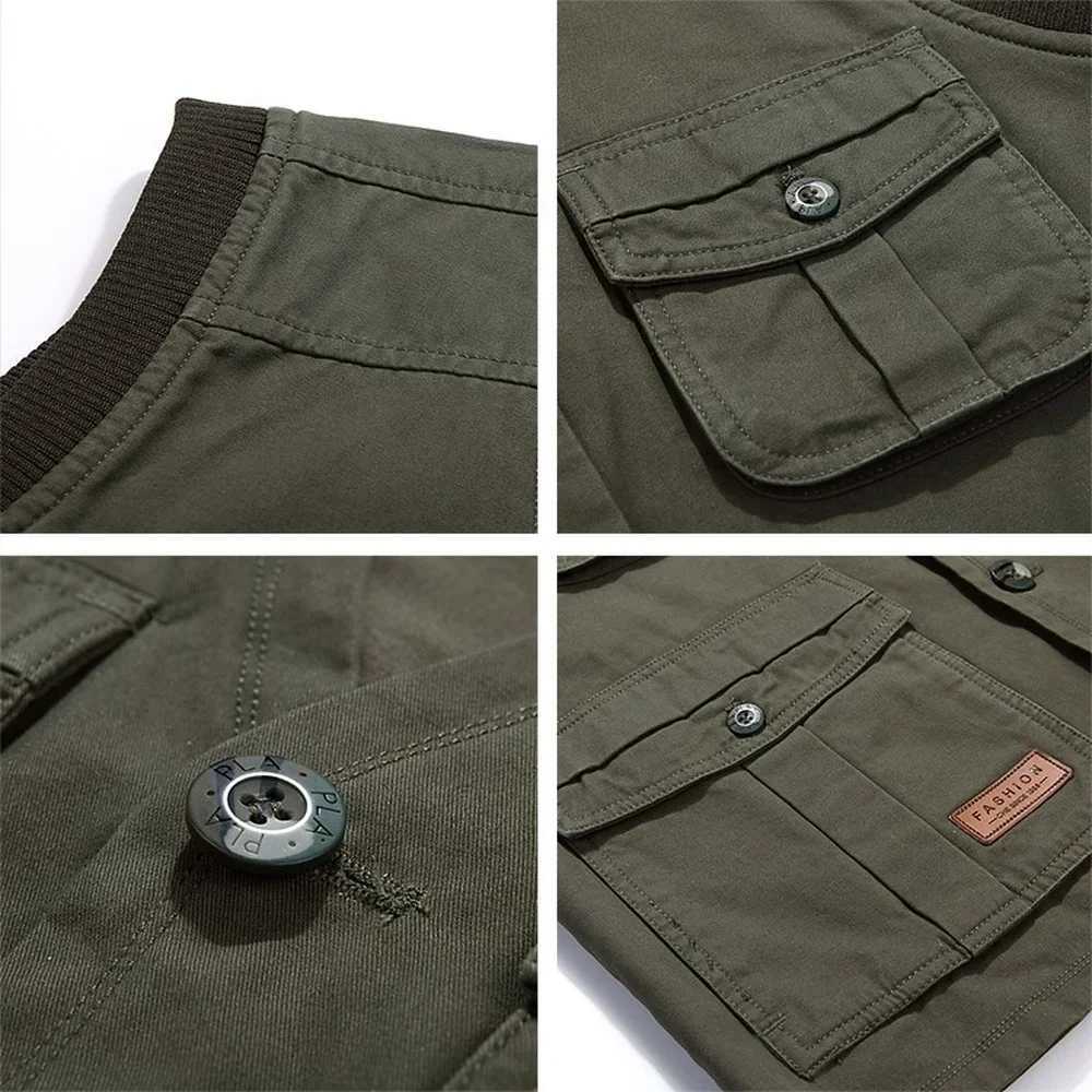 Summer Multi Pocket Men Vest Cotton Button Sleeveless Jacket With Many Pockets Thin Comfortable Khaki Army Green Tool Waistcoat X250403