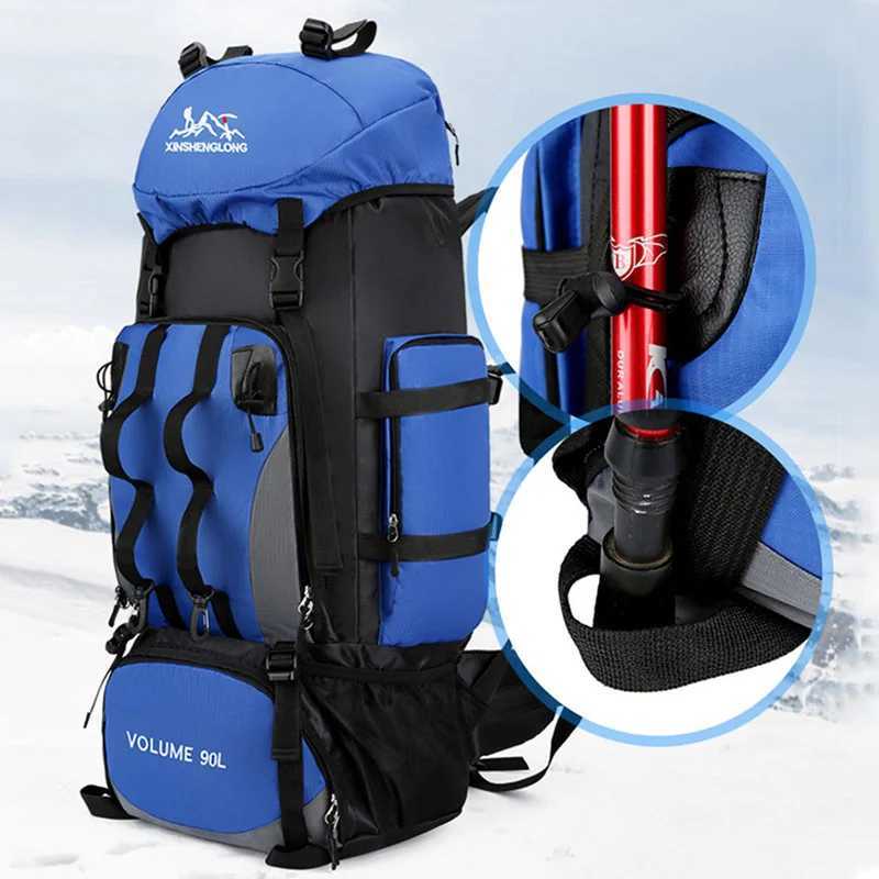 90L Waterproof Hiking Camping Backpack Trekking Bag Rucksack Large Capacity Travel Outdoor Sports Bags Camping Equipment MenC250407