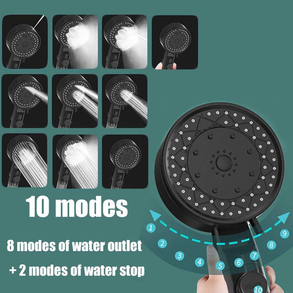 10 Spray One Touch Stop Filtered Shower HighPressure Handheld Water Saving Shower Fall Resistance Bath Shower Nozzle Y251103