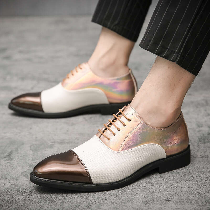2024 plus size new casual fashionable men's pointed leather shoes, trendy hairstylist, color matching