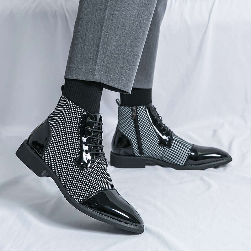 Men's plus size 2024 autumn and winter men's business dress leather shoes, trendy British style high top shoes