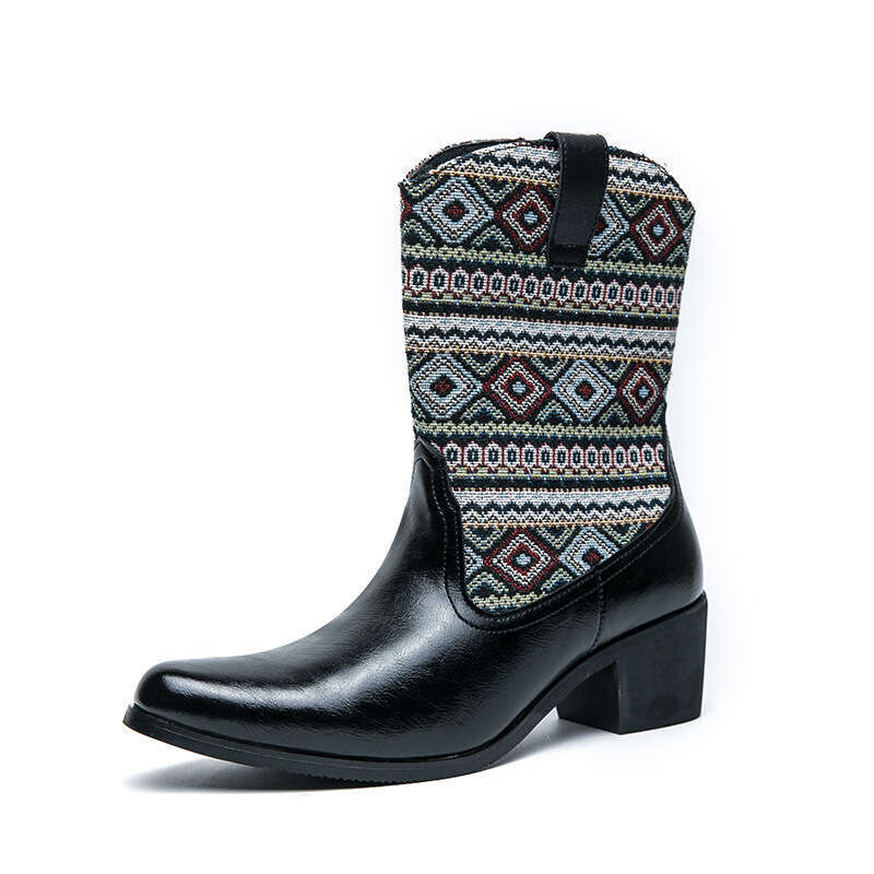 Large high-heeled denim for men, size 38-146, Western style embroidered leather boots, 2023 autumn/winter new short leg men's boots
