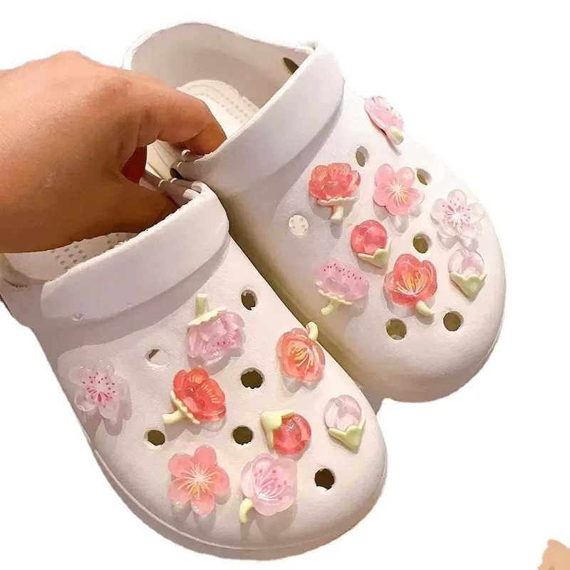New Elegant Womens DIY Hole Shoes Charm Cute Cherry Blossom Shoes Accessories White Pink Full Match Shoes Decoration Fashion Bundle Z250402