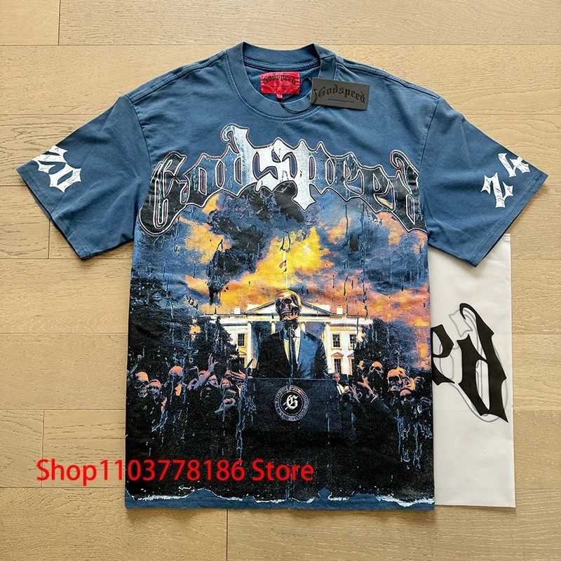 2025 New Godspeed Short-sleeved T-shirt Personality Skull Print Streetwear Loose All-match Casual Mens Womens Clothing X250403
