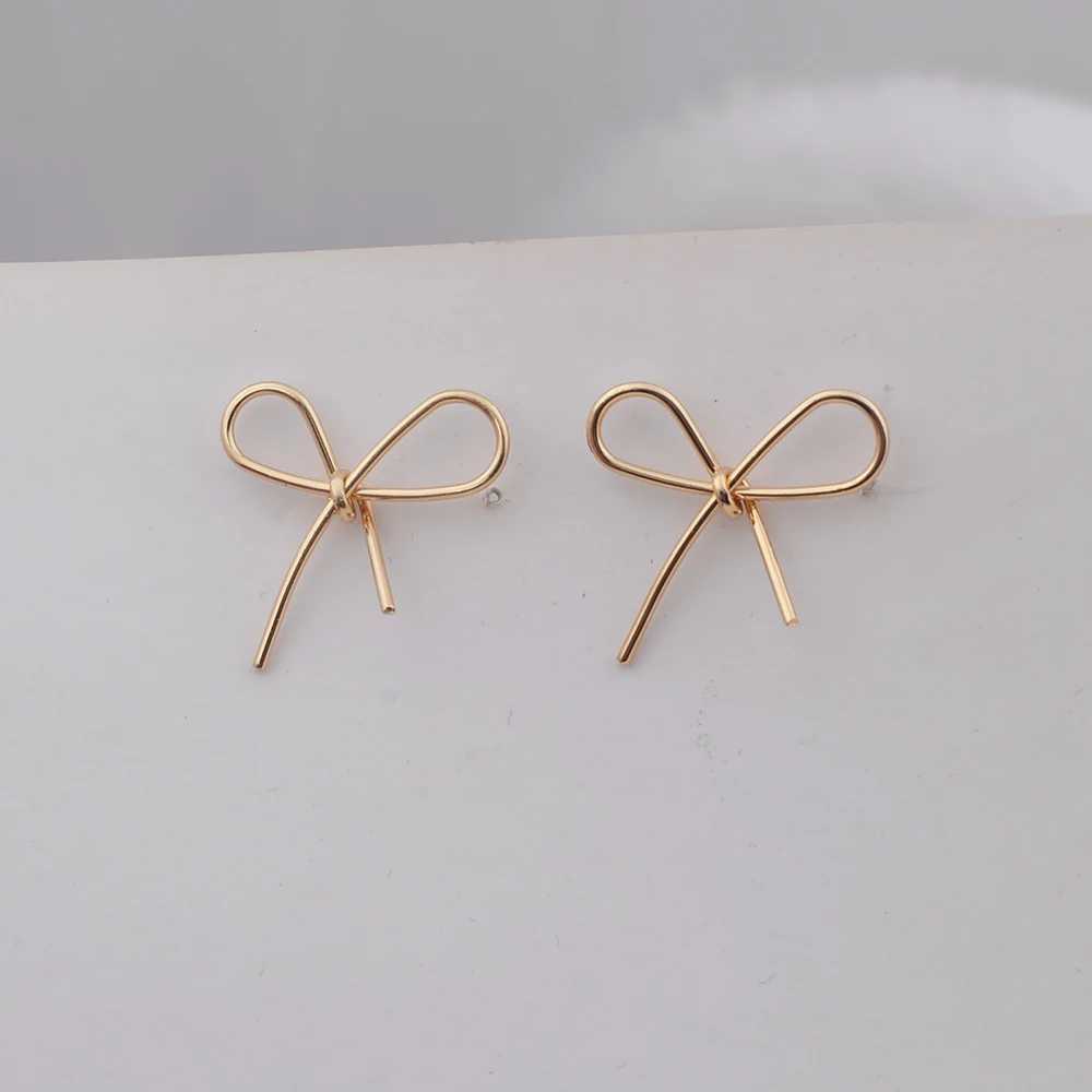 Personality Minimalism Hollow Bowknot Gold Color Line Smooth Drop Earrings for Women Geometry Hyperbole Fashion Party Jewelry C251103