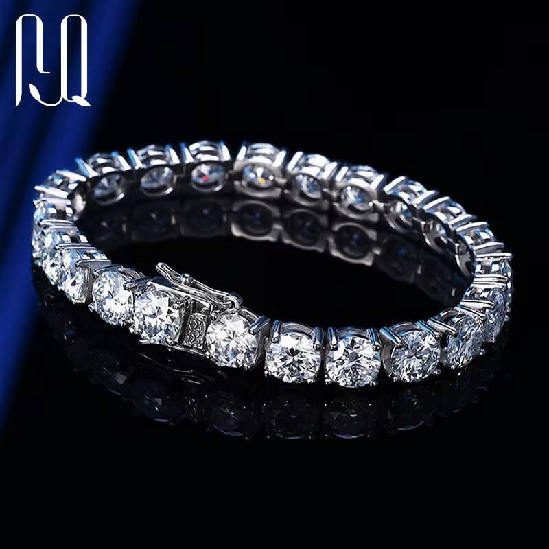PYQ Wholesale 65mm 8mm Iced Jewelry 925 Sterling Silver VVS Graded Mossanite Moissanite Diamond Tennis Chain Bracelet Gift