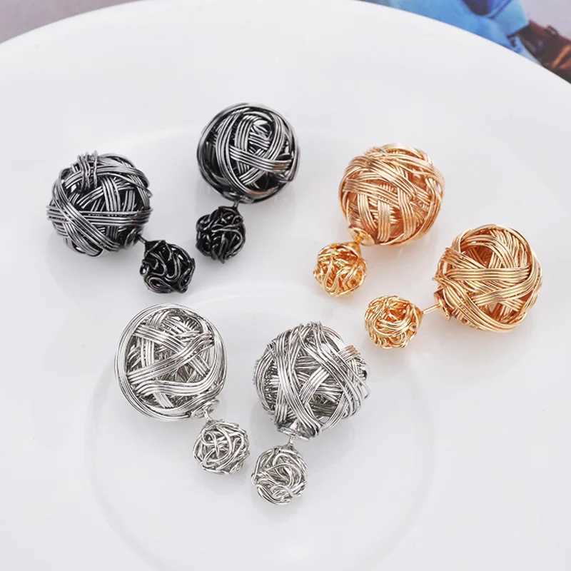 RE Metal Wrapped Entangled Earrings Alloy Double sided Wearing Earrings Round Stud Earrings Womens Jewelry Earrings Gift A1630 Y250401
