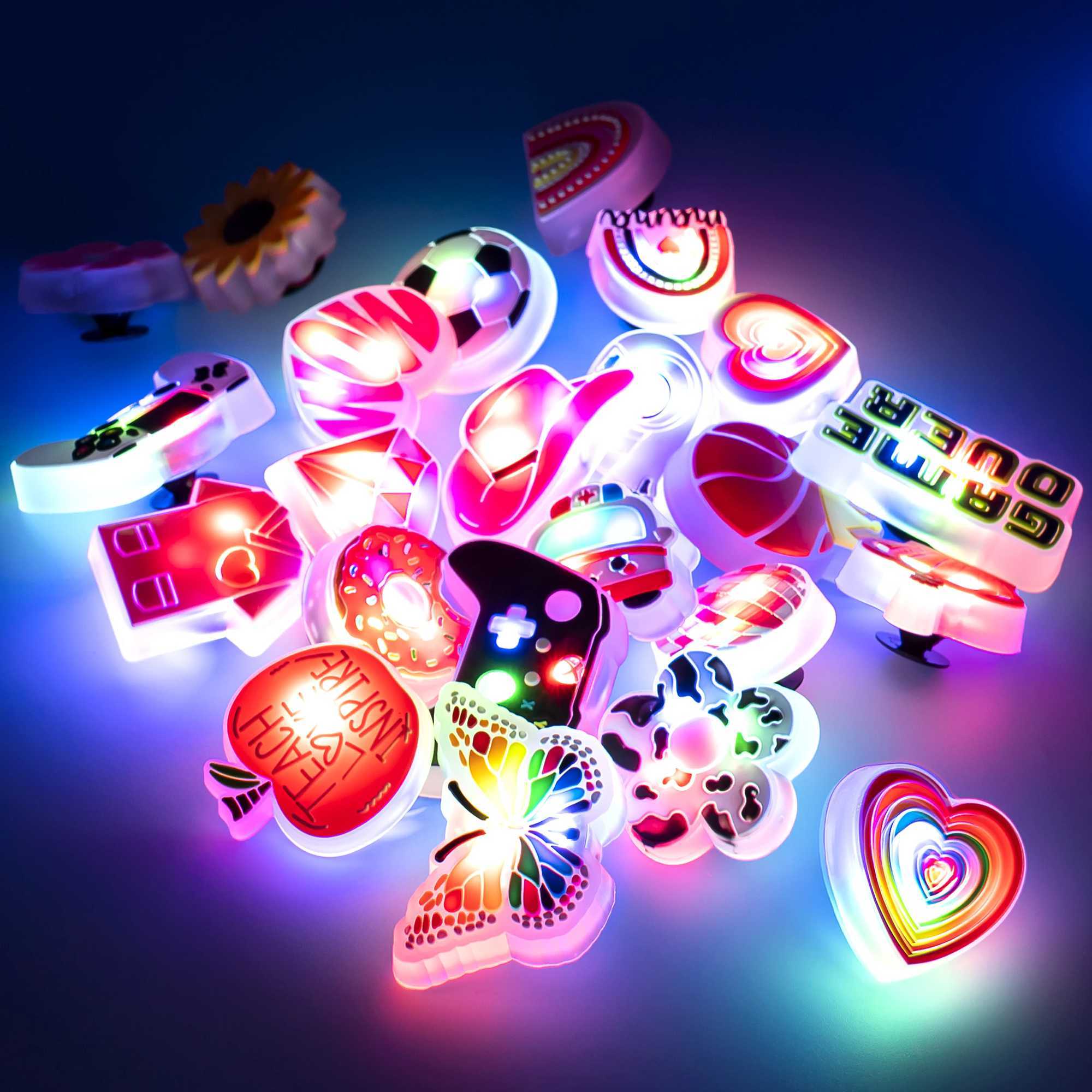 1 game board LED shoe charm football basketball light shoe decoration apple donut sunflower butterfly daisy pin Z250402