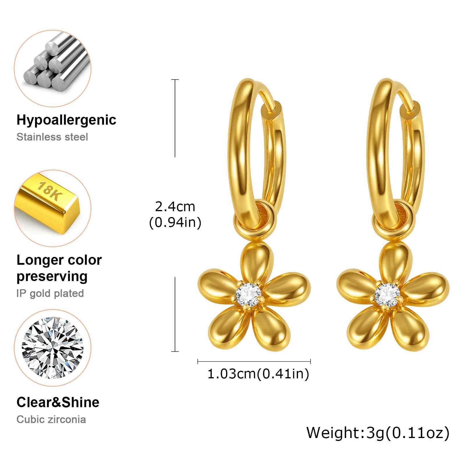 Exquisite Zircon Flower Hoop Earrings for WomenGold Color Stainless Steel EarringsFashion Jewelry Gift C251103