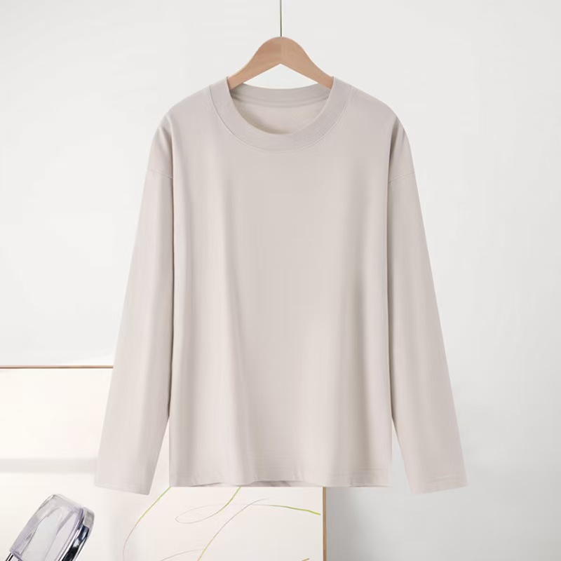 H1262 300g Heavyweight Long-Staple Cotton Long-Sleeve Base Layer T-Shirt Women's Autumn and Winter Couple Outfit Loose Simple Versatile Top