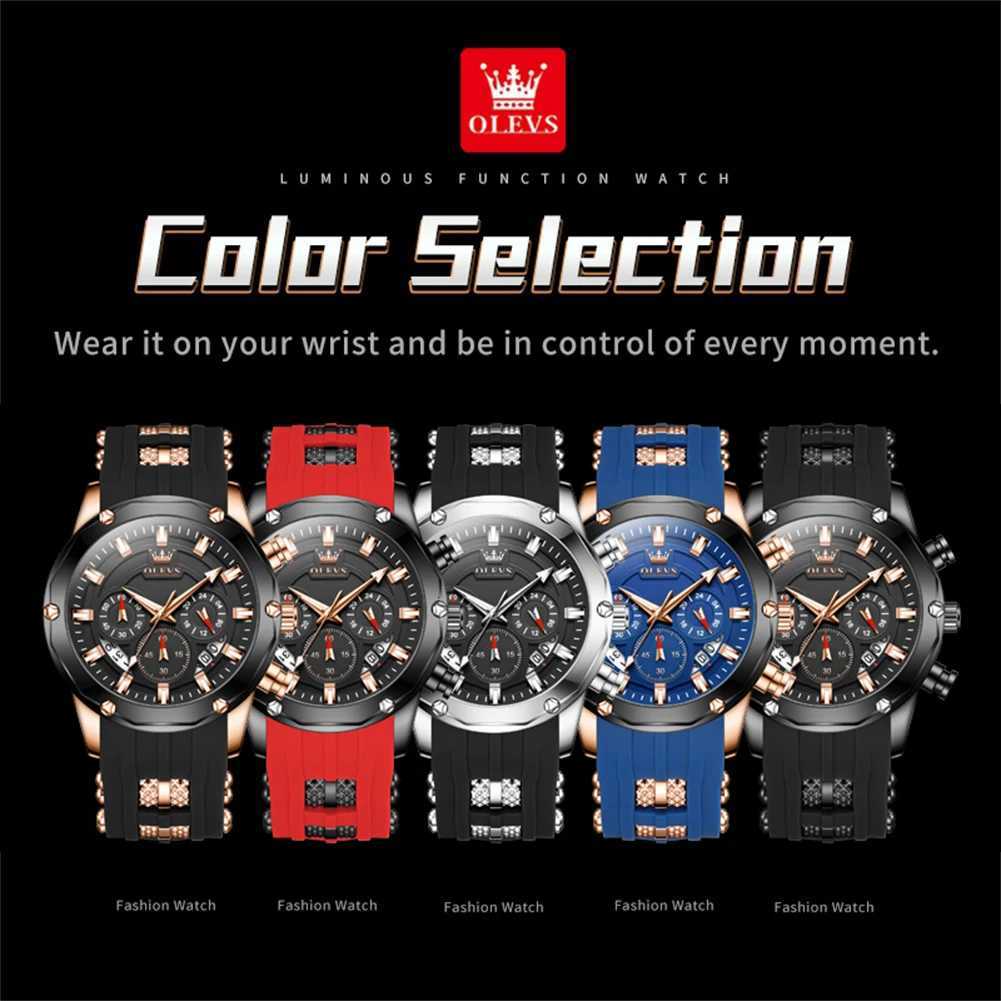 OLEVS 9991 Top Trendy Mens Watch Waterproof Silicone Strap Luxury Multifunctional Chronograph Brand Sports Quartz Mens WatchW251104