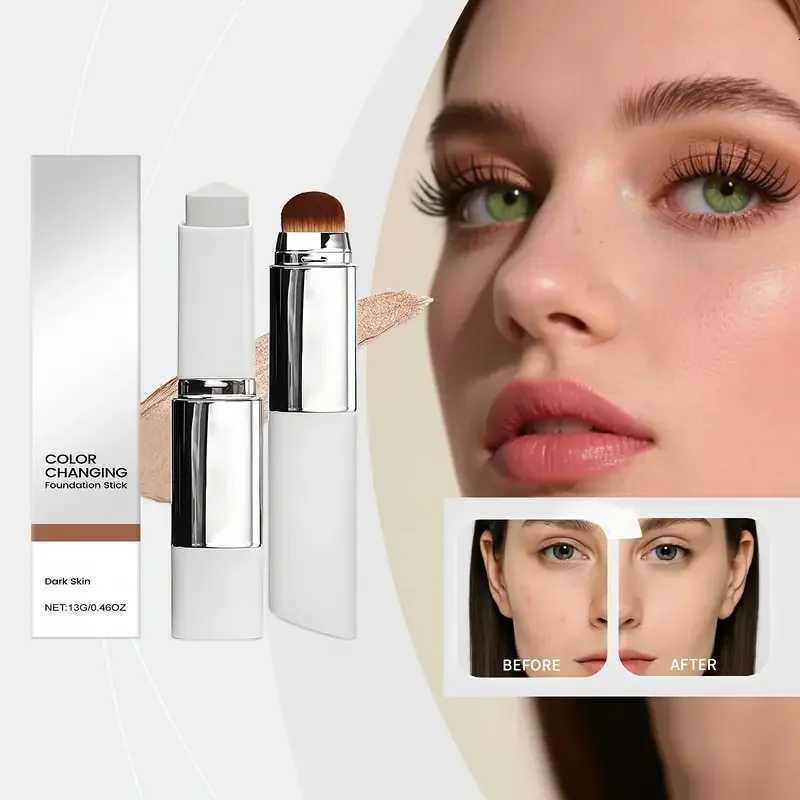 2-in-1 Color-Changing Foundation StickPortable Concealer with Applicator BrushOil Control Hydration Face Foundation MakeupXJ251103