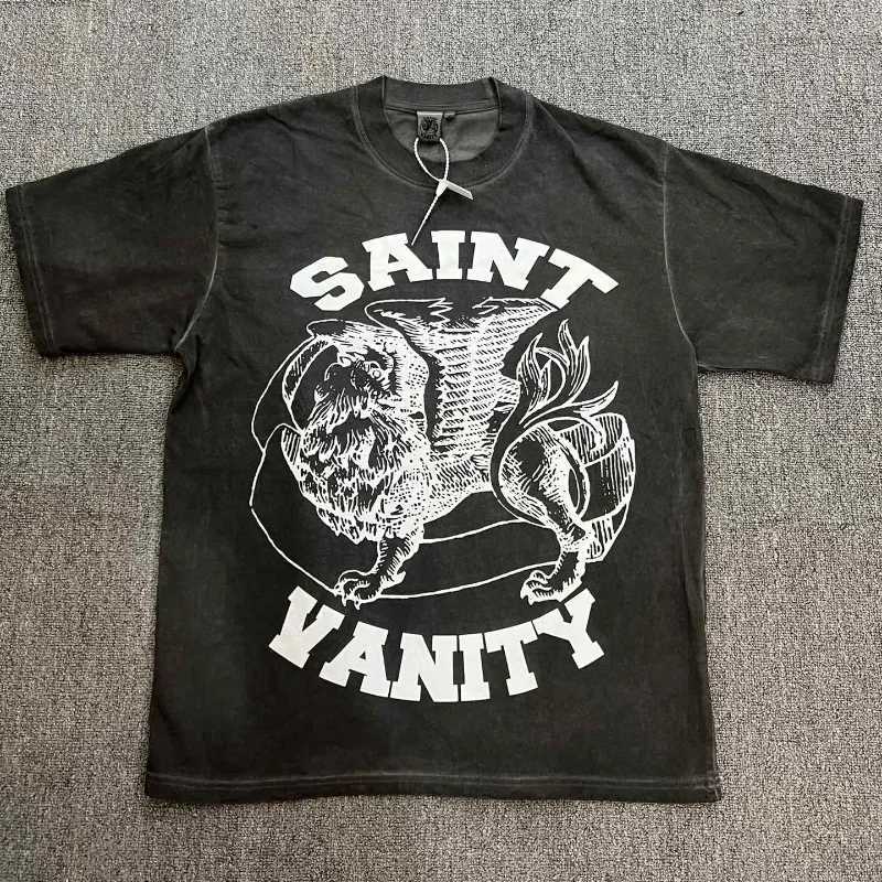 Fashionable casual printed Saint T-shirt with loose round neck graphic t shirts X250403
