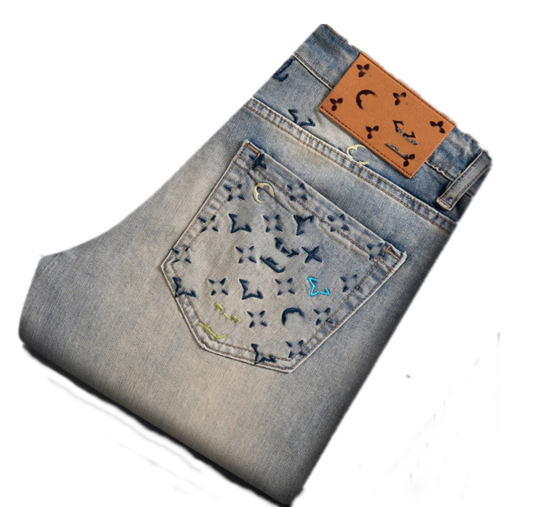 Fashion Brand Designer Men's embroidery Jeans Straight stretch business casual jeans Slim Fit business casual Denim Pants long trousers Size 28-38 h862