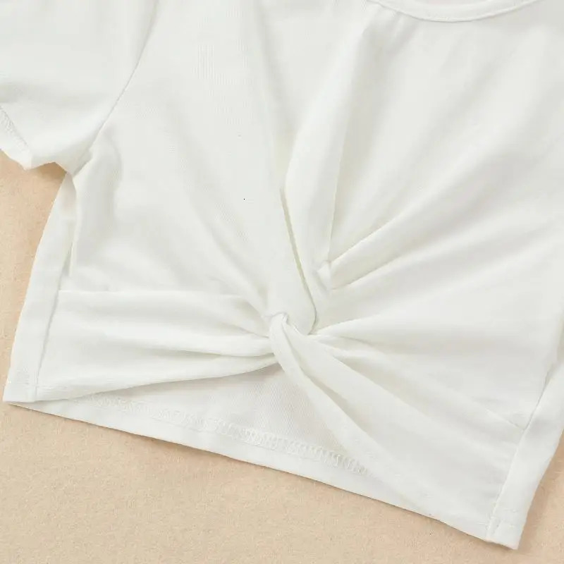 DAYIFUN Two piece Sets Girls High Waisted Tight Tshirts Fitting Short sleeved Tshirt with Twisted Cross Exposed Navel Top 250325z