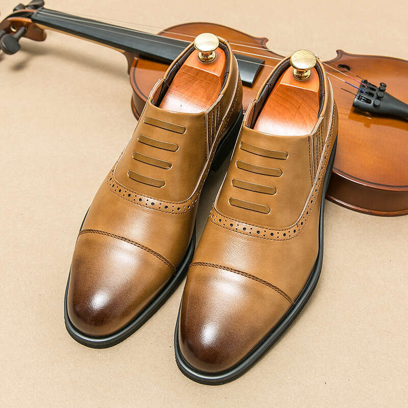 Men's large-sized new casual fashionable men's pointed lace up shoes, trendy business leather shoes