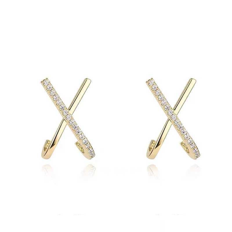 2025 New Design Metal Zircon Cross X Gold Colour Earrings For Woman Elegant Accessories For Korean Fashion Jewelry Party Girls C251103