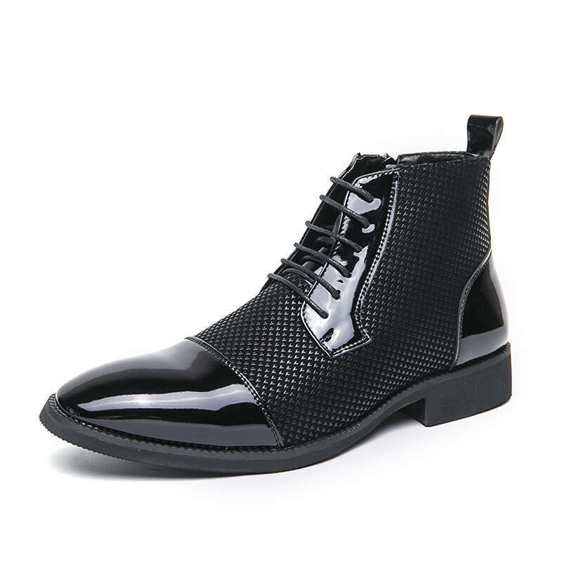 Men's plus size 2024 autumn and winter men's business dress leather shoes, trendy British style high top shoes