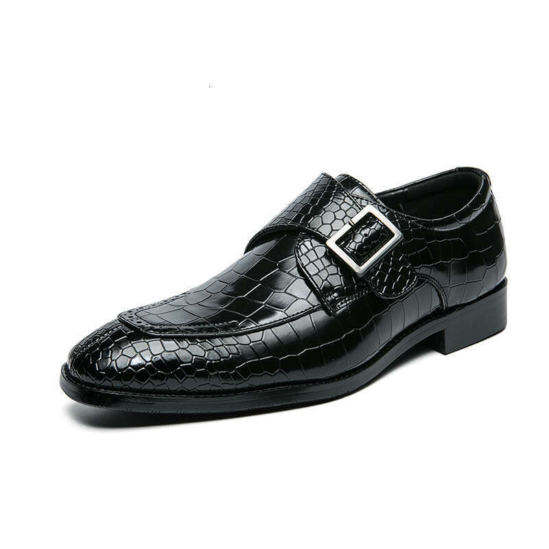 Large size 48 buckle leather for men's business leisure shoes, fashionable and trendy, with one foot slip on lazy shoes