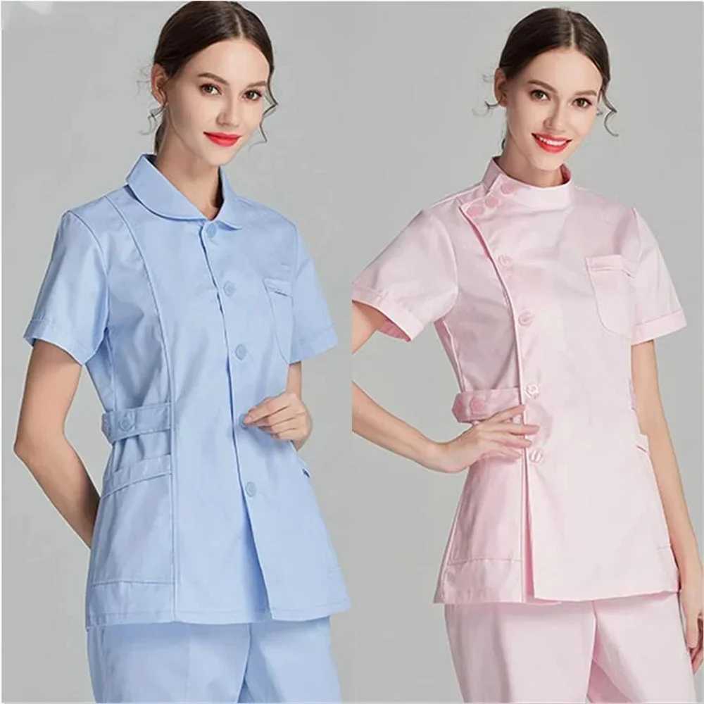 Nurse Blue Long Sleeve Scrubs Top Uniforms Lab Coat Doctor Uniform for Women Outwear Medical Clothing Beauty Salon workwear J251103