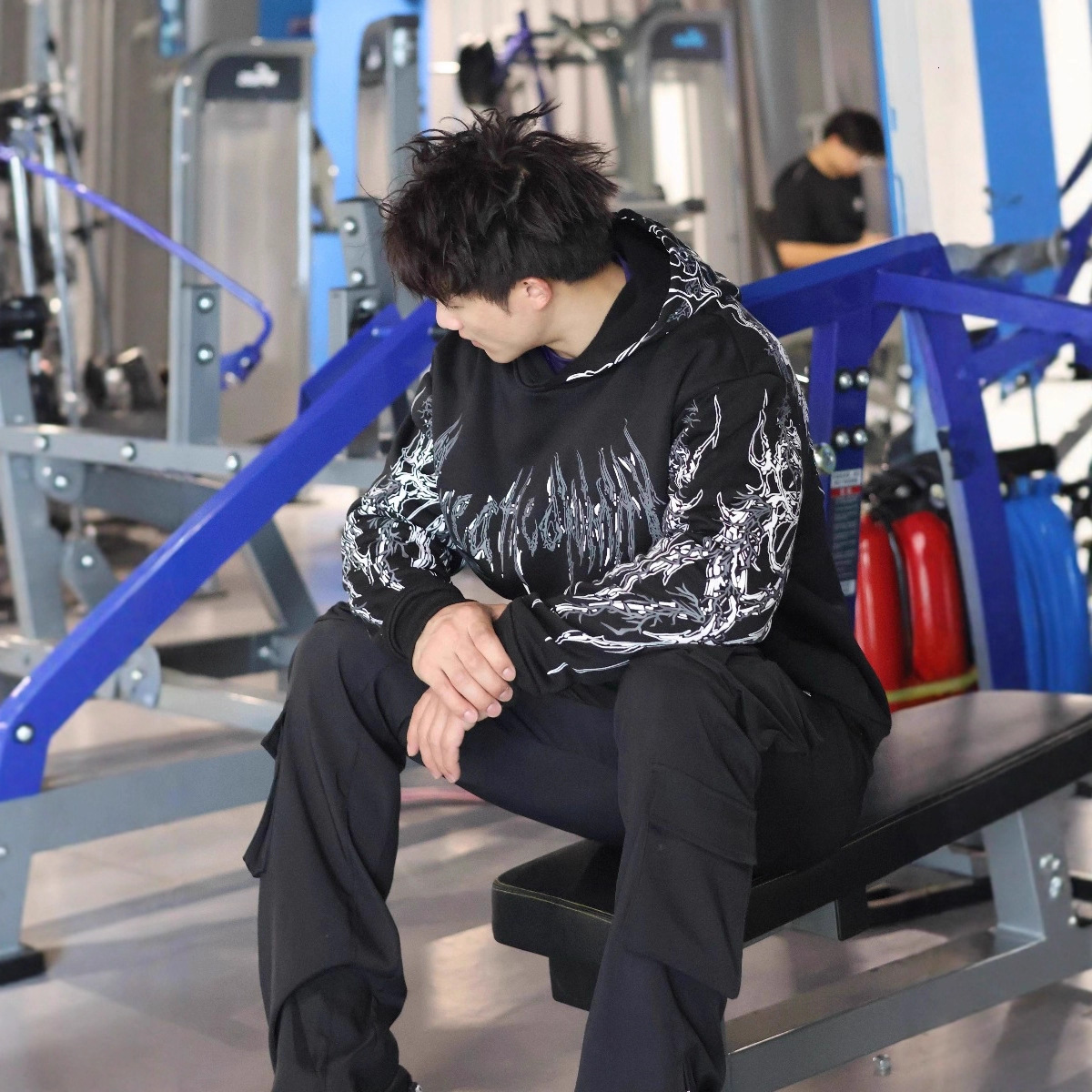 Designer Luxury Top, Casual Style, Dark Running Sports Men's Hooded Sweatshirt, Fitness Clothing, Fashionable Street Sweatshirt