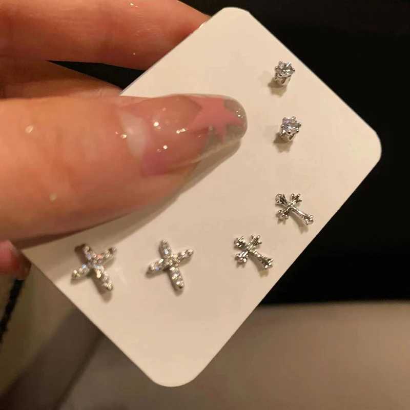 6pcsset Korean Shiny Rhinestone Butterfly Stud Earring Set For Women Cross Heart Earrings Girl Party Wedding Engagement Jewelry C251103