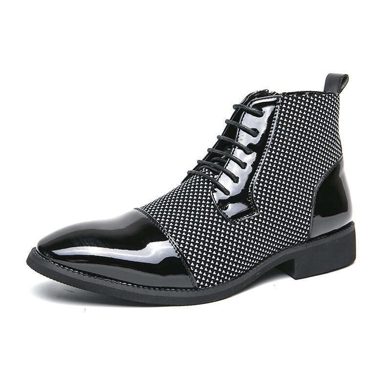 Men's plus size 2024 autumn and winter men's business dress leather shoes, trendy British style high top shoes