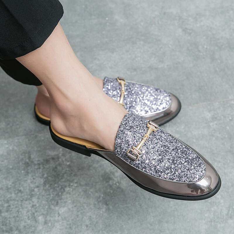 Men's in plus size, new semi fashionable foot covers, cool slippers, trendy casual leather shoes, lazy half back shoes