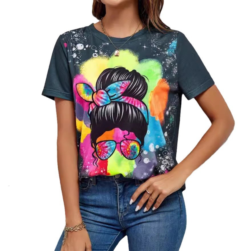 2025 Women's Top Love Lip Round Neck Printed Short sleeved T-shirt