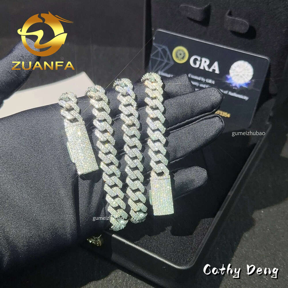 Fast Shipping Dia Hip Hop Jewelry 10mm Moissanite k Sier Iced Out Cuban Bracelet Chain