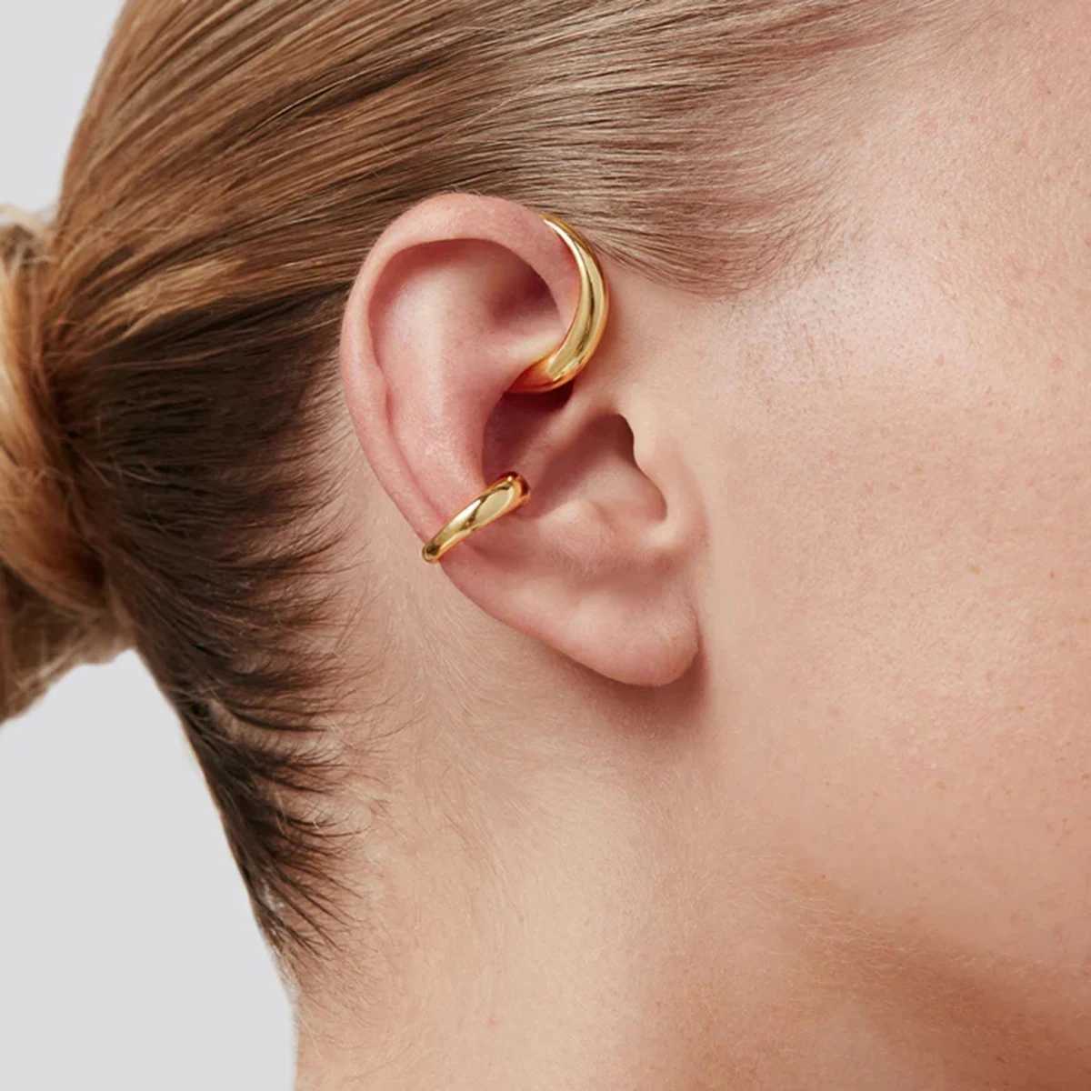 18k gold-plated stainless steel a pair of minimalist smooth ear clips to prevent allergies temperature fashion and charming jewelry Y250401