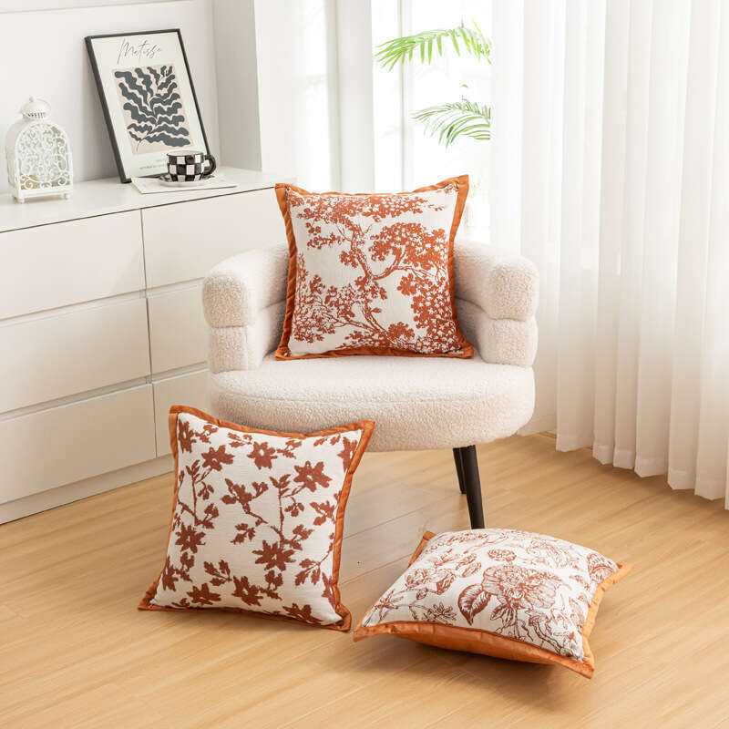 New Cream Chenille Flower Sofa Cushion Cover Simple European Style Bay Window Bedside Homestay Lumbar Pillow