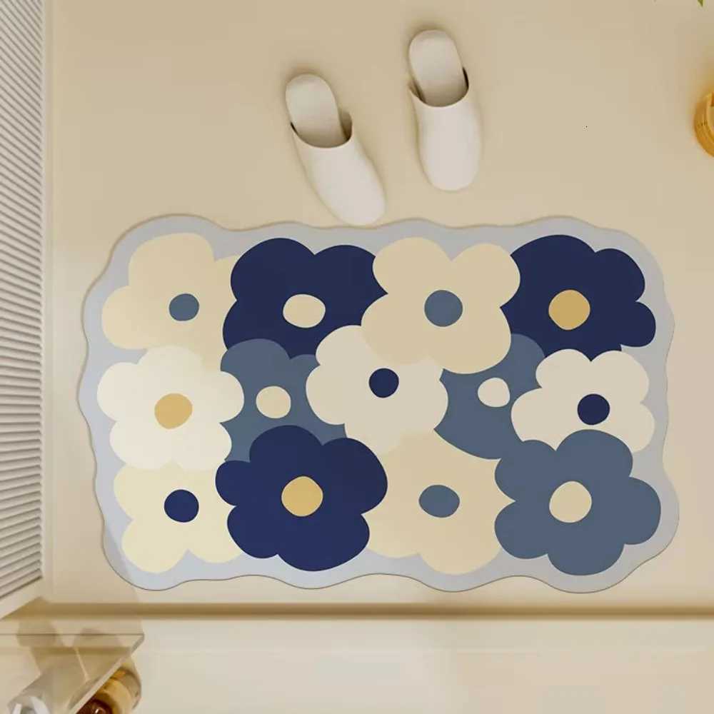 VIKAMA Morandi Color Flower Absorbent Non Slip Rug Bathroom Entry Door Mat Wabi-Sabi Style Home Decoration C251103