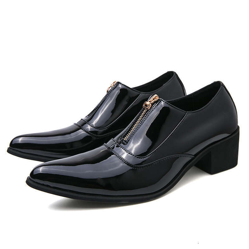 2024 men's plus size, new casual high-heeled leather shoes, banquet and wedding pointed shoes