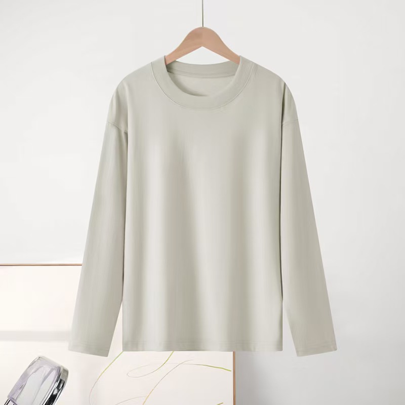 H1262 300g Heavyweight Long-Staple Cotton Long-Sleeve Base Layer T-Shirt Women's Autumn and Winter Couple Outfit Loose Simple Versatile Top