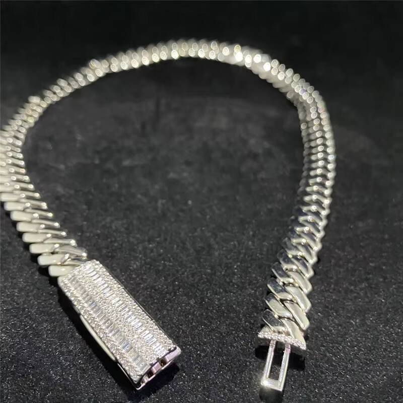 10mm Fine Jewelry Custom Moissanite Clasp Cuban Necklace 925 Sterling Silver Hip Hop Men Jewelry Bling Diamond Cuban Link Chain