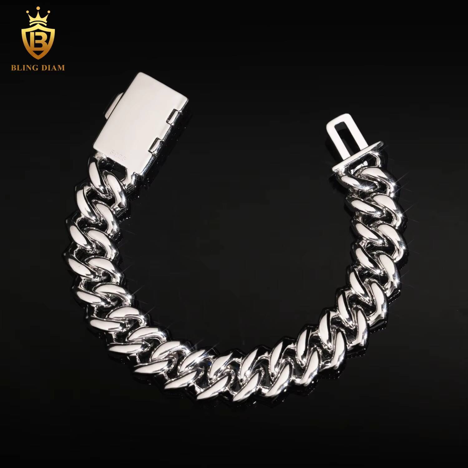 Hot Sale Fashion 15mm Moissanite Cuban Chain Bracelet Men Pass Diamond Tester VVS Moissanite HipHop Cuban Chain 925 Silver GRA