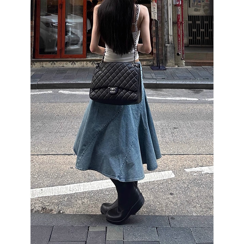 American Niche Design Slit Workwear Skirt for Women Hot Girl Fashion Versatile Irregular Denim Midi Skirt 250515Z