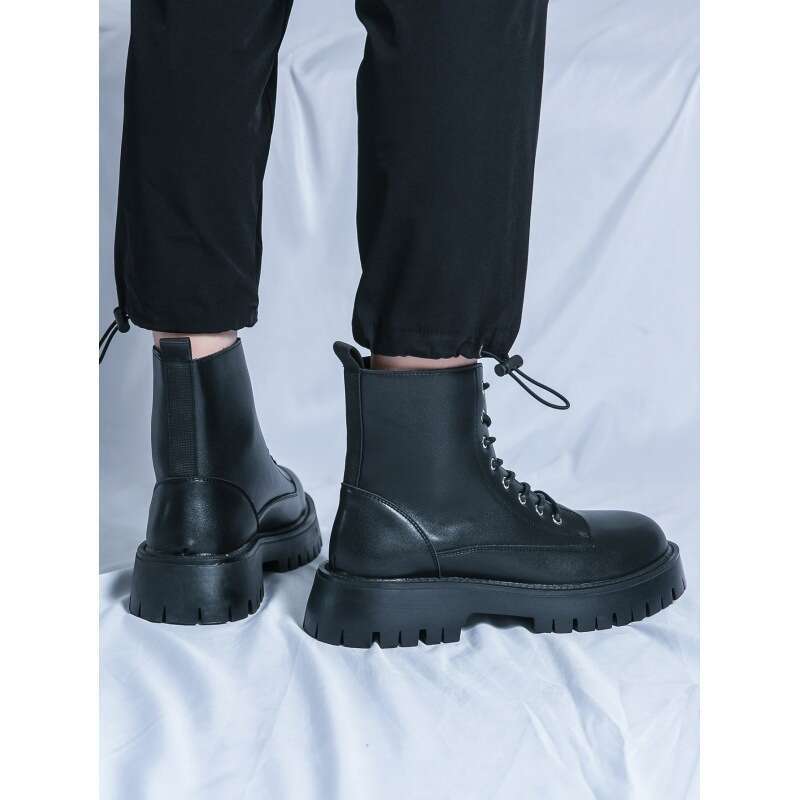2024 men's shoes in plus size, new leather boots, fashionable outdoor casual shoes, trendy British style high top horse