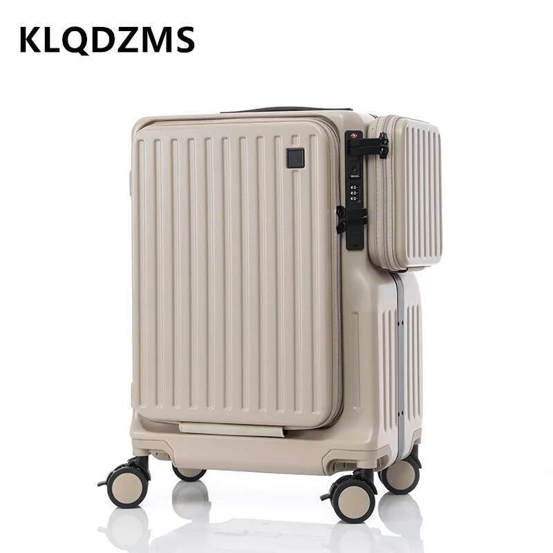 KLQDZMS Zipper Suitcase Front Opening Laptop Boarding ABS Multifunctional Trolley Case 20 Inches Travel Bag Lage