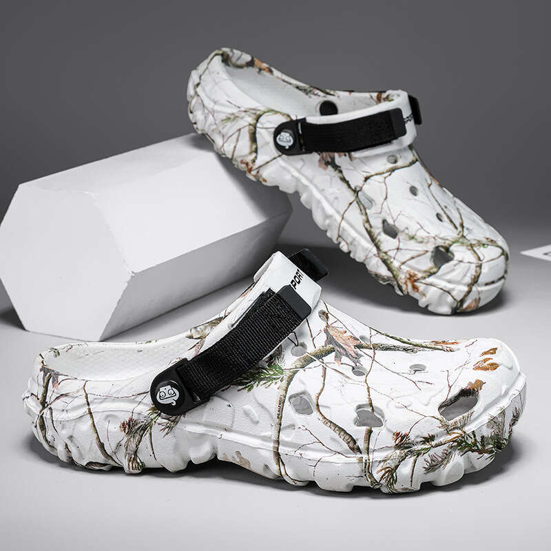 Men's summer travel hollowed out beach shoes in large size, breathable thick soled, perforated shoes, two on, with toe caps, casual sandals